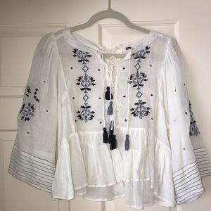 Free People White Embroidered Tunic Blouse Top